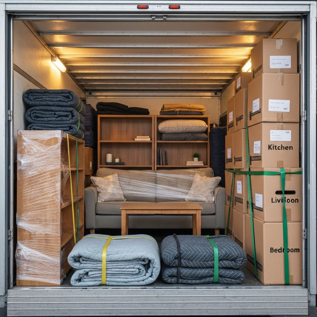 Inside a Ronnies Removals truck showing professionally packed and secured furniture and boxes
